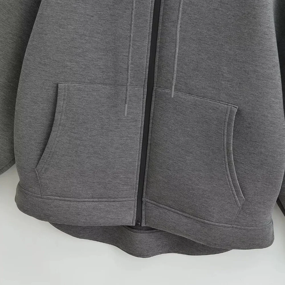 Einfacher, lockerer Oversize-Hoodie, Sweatshirt, einfarbiger Mantel, Streetwear, Hoodie mit Reißverschluss, schicke Kapuzenjacke, lässig – Detail 7