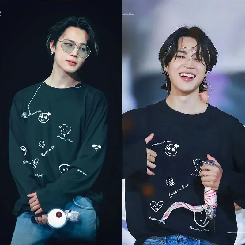 111 www جديد KPOP JIMIN حفلة موسيقية إذن للرقص هوديي الطباعة الرسمية نفس الفقرة بأكمام طويلة تي شيرتات قصيرة الاكمام