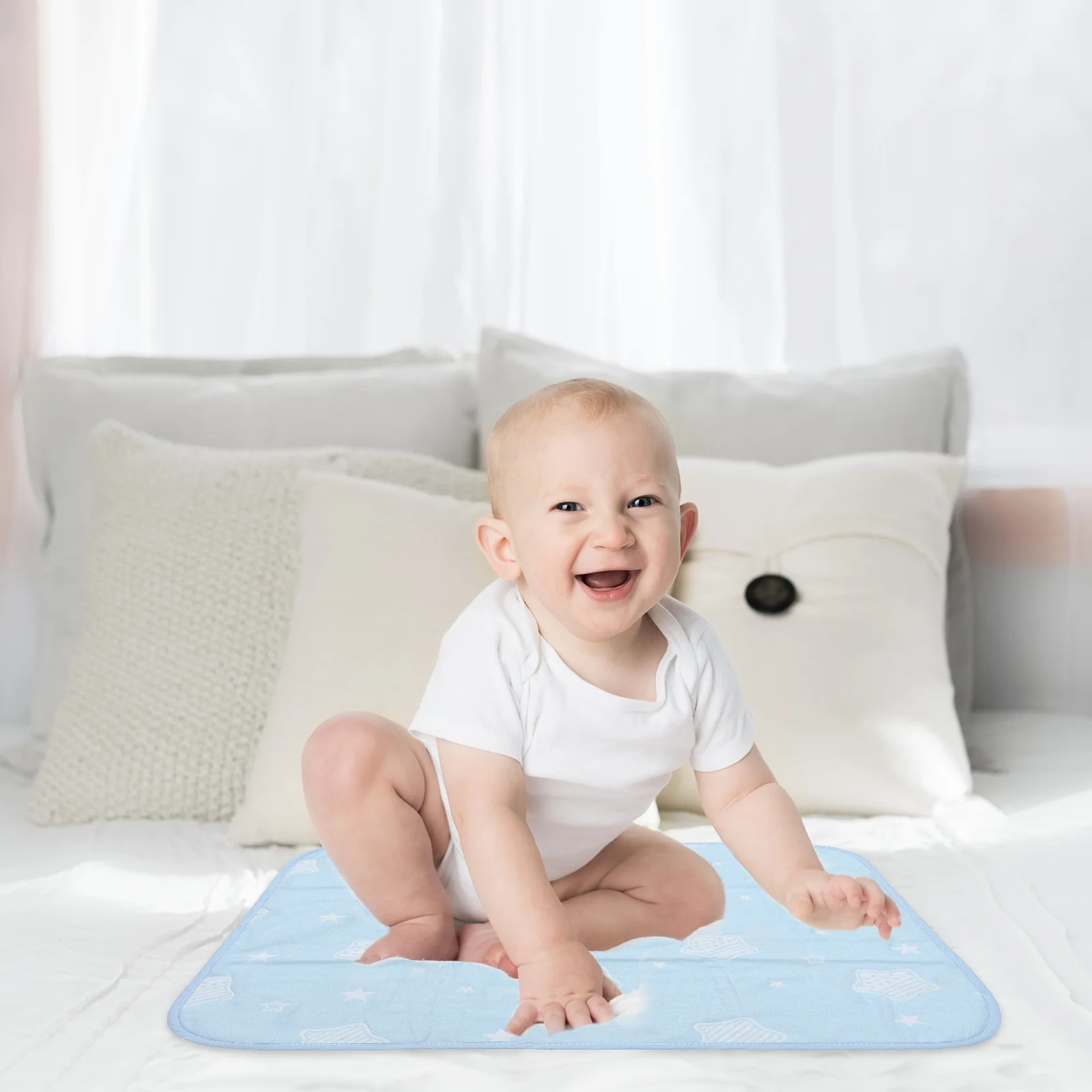 وسادة سرير أطفال قابلة لإعادة الاستخدام وقابلة للغسل من القطن، واقي مقاوم للماء للأطفال الصغار، مرتبة سرير سفلية، حصيرة حماية ترطيب #4
