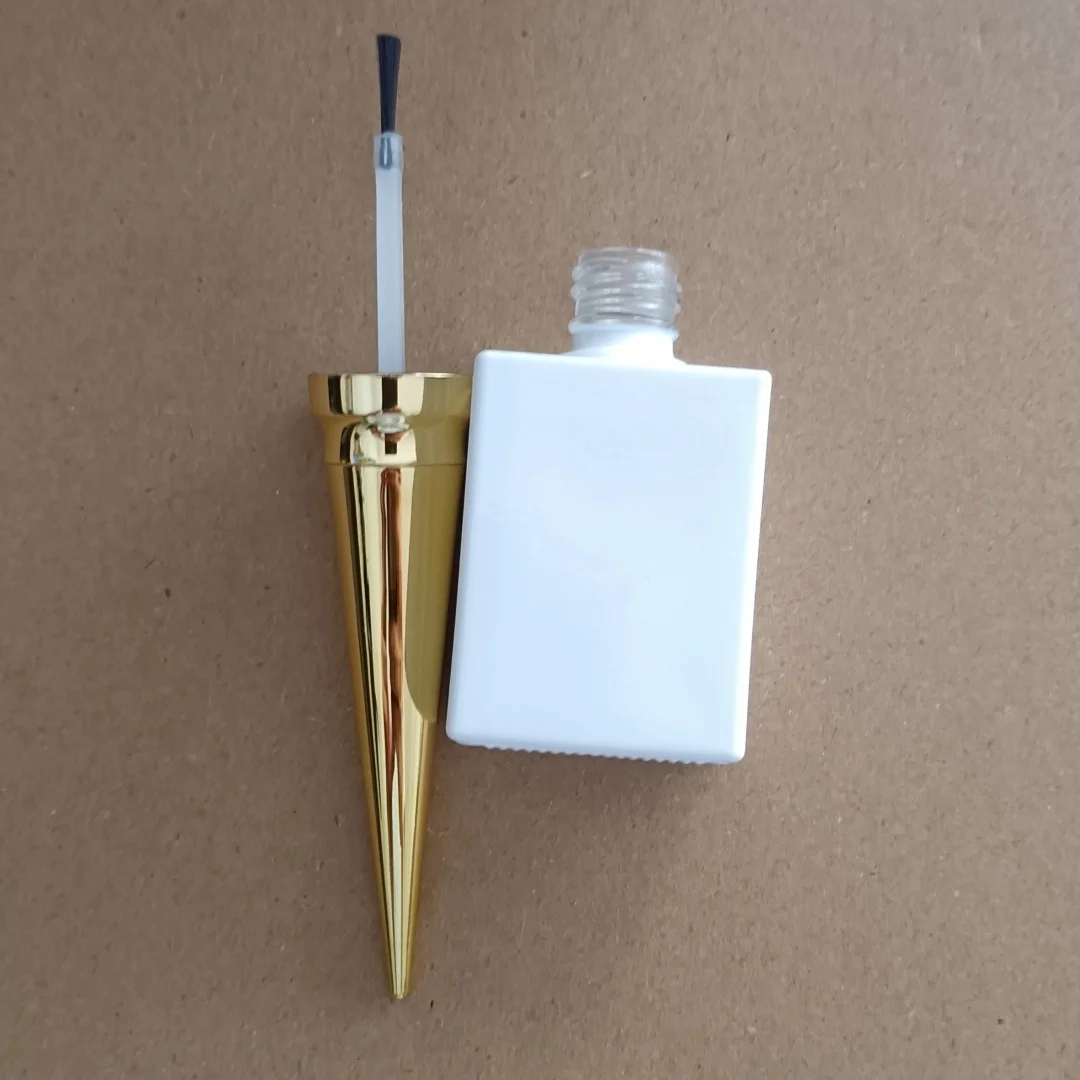 6 pieces 15ml Square white Glass Bottle Empty Bottles Refillable Nail Gel Polish Containers With Brush Golden Cap
