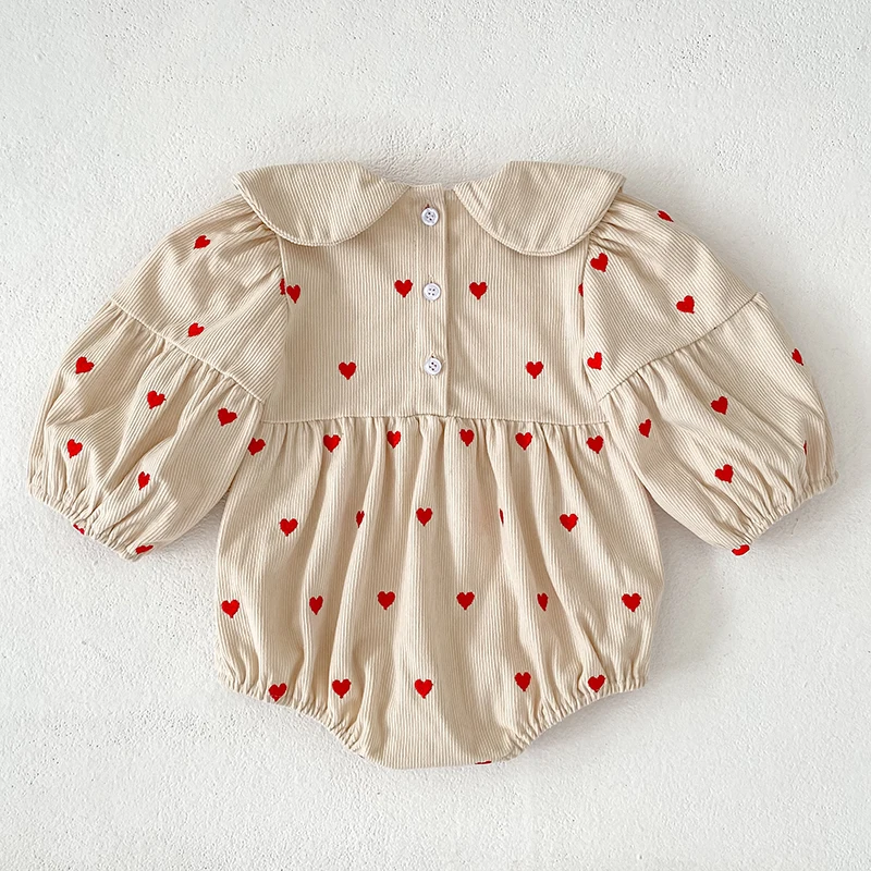 2026 Neuer Koreanischer Stil Baby Mädchen Cord-Bodysuit Rotes Herzmuster Langarm-Strampler Säuglings-Frühlings-Herbst-Kleidung 0-24M – Detail 3