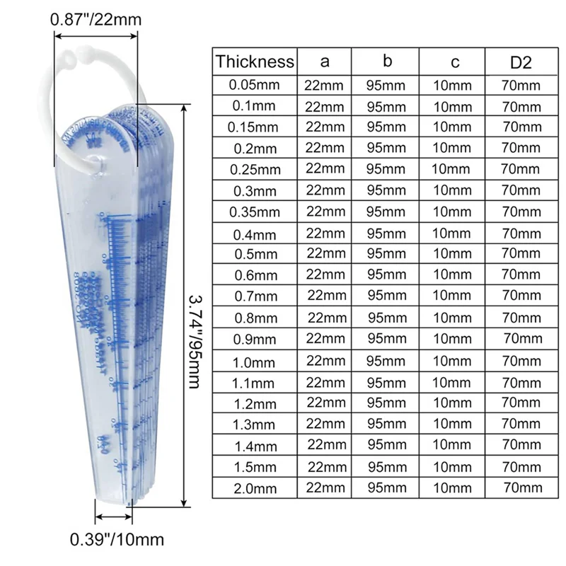 ABDJ-3X Plastic Feeler Gauge 0.05-2Mm Thickness Measuring Tools 20 In 1 Feeler Gauge For Measuring Gaps