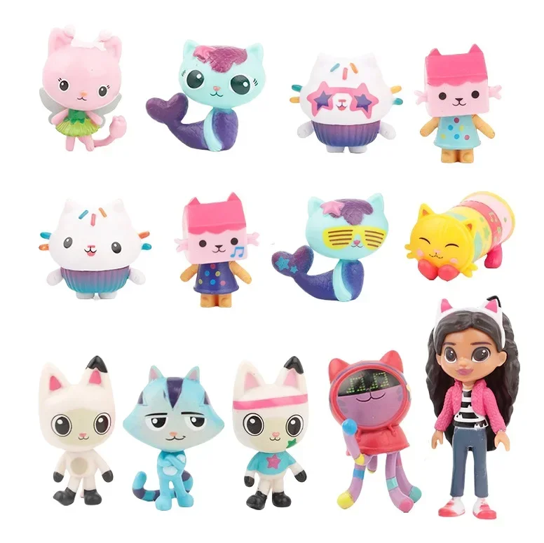 13pcs/set PVC Gabby Dollhouse Figure Toy Mercat Cartoon Stuffed Animals Smiling Car Cat Hug Gaby Girl Dolls Kids Birthday Gifts