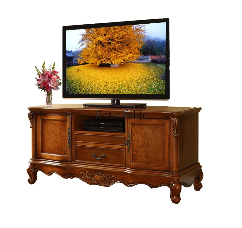 

American rural solid wood TV cabinet small apartment audio-visual storage floor cabinet