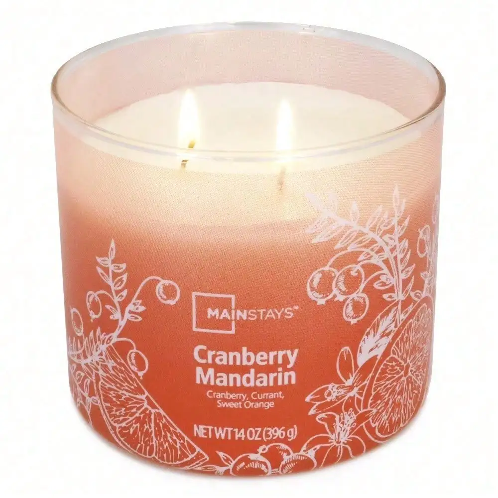 Triple Wick Ombre Design Scented Candle in Cranberry Mandarin, 14-Ounce Large Jar Candle for Home Decor, Long-Lasting Aromatherapy Candle for Relaxation, Holiday Gifts, Christmas, Thanksgiving, Family Gatherings