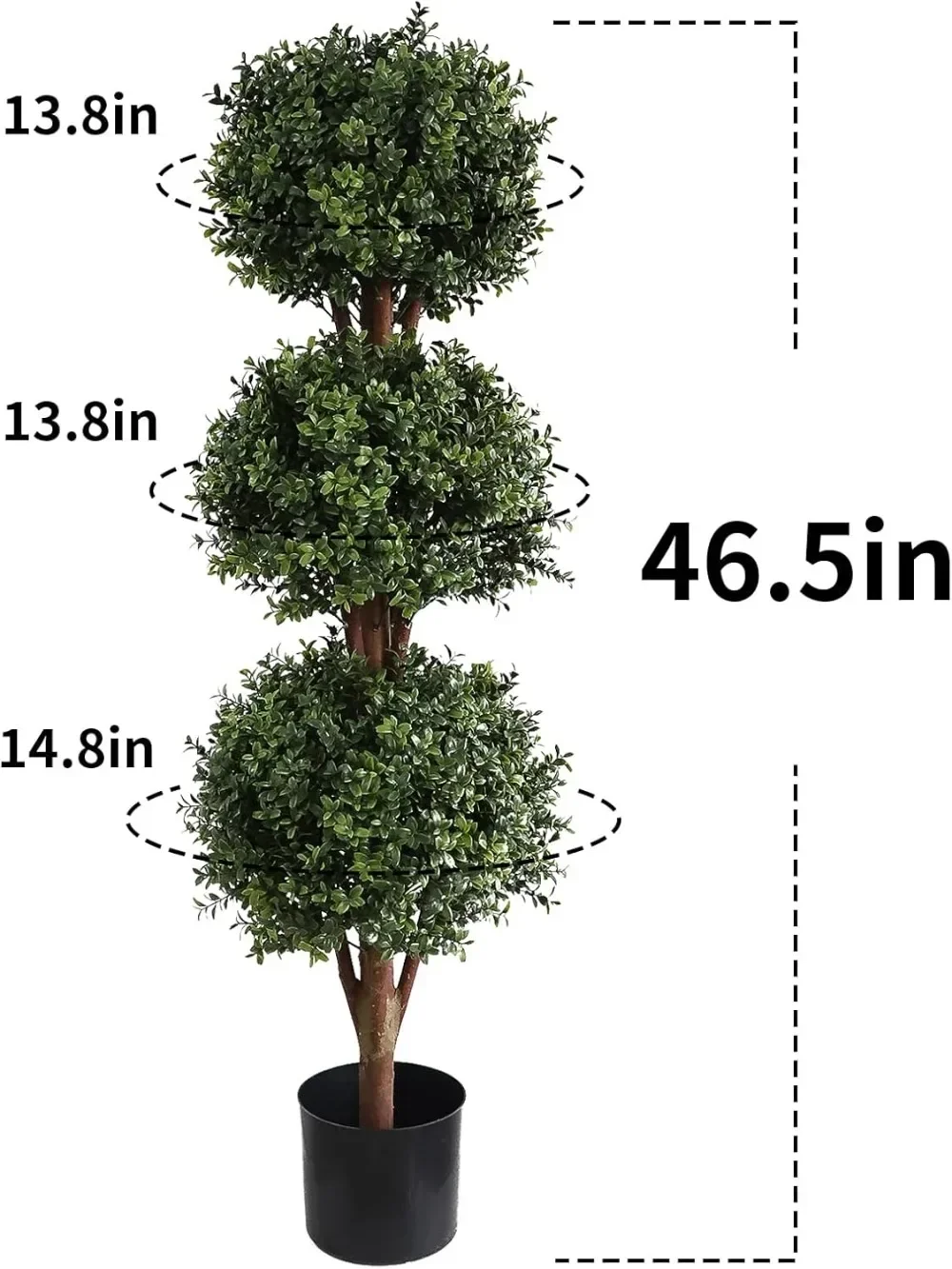 Artificial Topiary Triple Ball Boxwood Tree, Two Pack Fake Topiaries Trees 46.5inch Faux Shrubs Plants Potted Outdoor Indoor