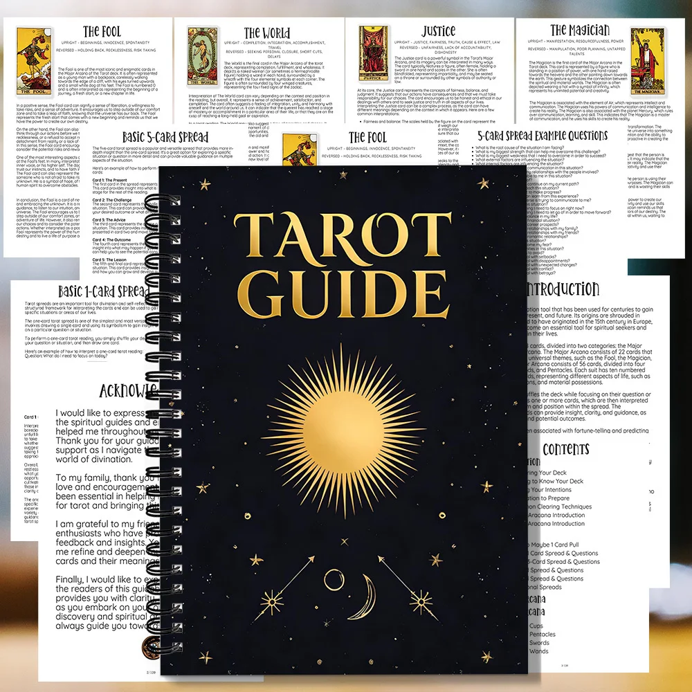 1 carnet à spirale sur le thème du soleil, idéal pour l'étude des interprétations des cartes de tarot sur les énergies vitales, parfait pour