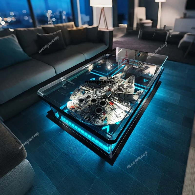 Modern simple living room home coffee table acrylic display box building block model dust cover advanced sense