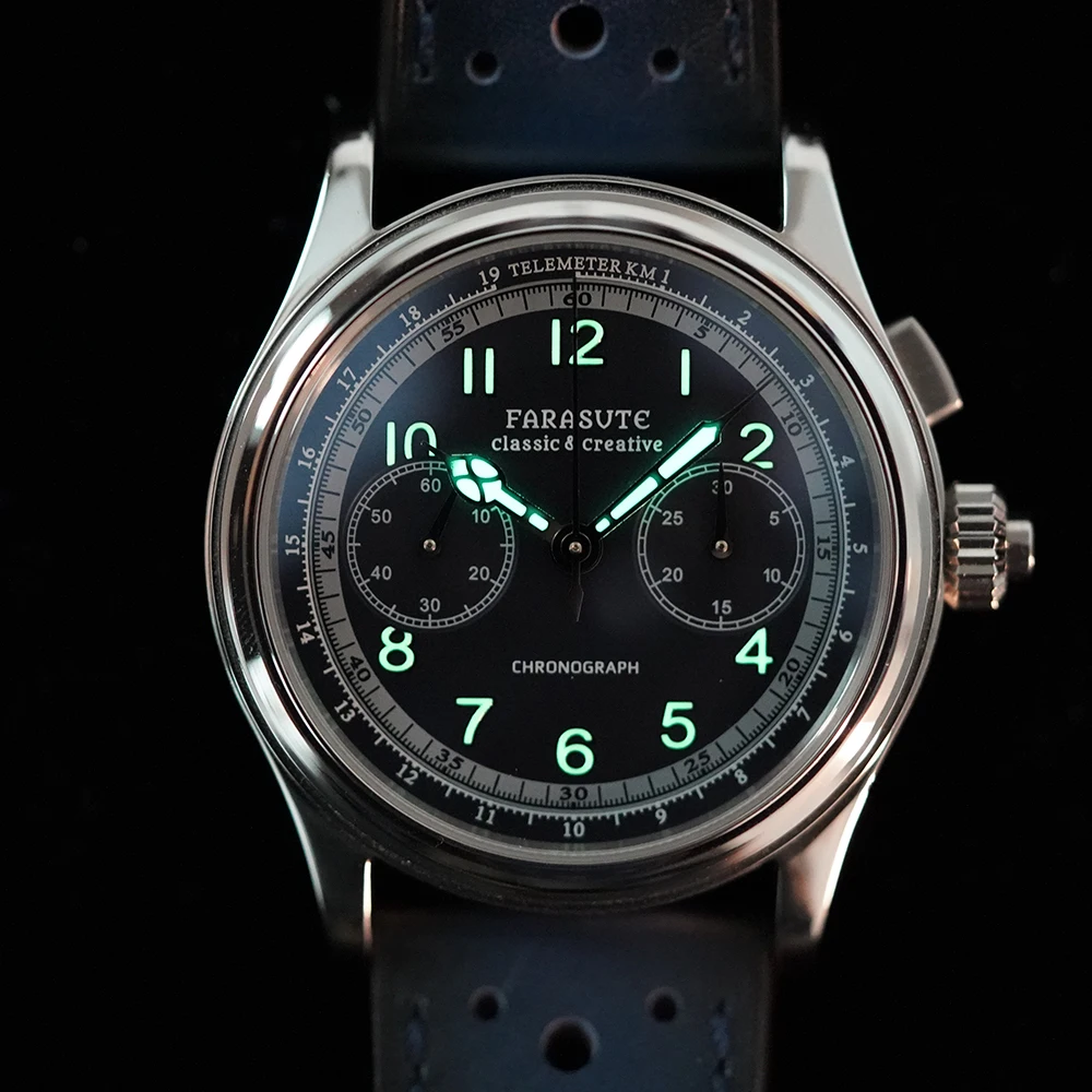 FARASUTE New Swiss Super Luminous Watch Men Seagull ST19 Manual Movement Mechanical Chronograph Wristwatch Montres Pour Hommes