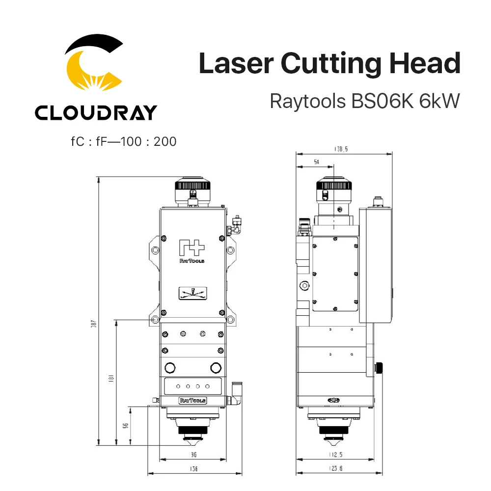 Cloudray الأصلي raytool QBH الليزر قطع رئيس BS06K 6kW قطع رئيس FL150/200 مللي متر لآلة القطع بالليزر الألياف