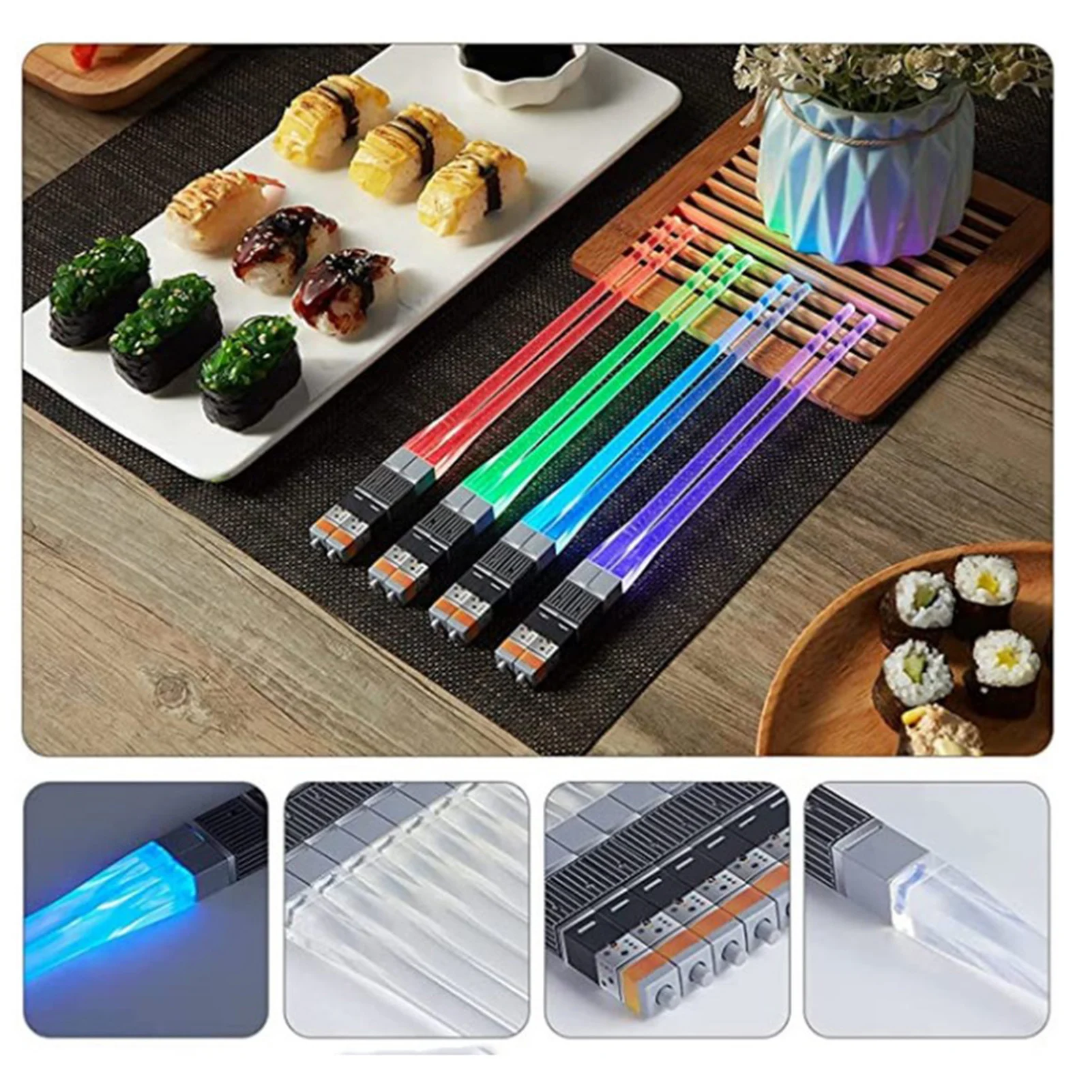 1 Pair Lightsaber Chopsticks Glowing Light Up Chop SticksHome Kitchen Dinner Luminous Reusable Tableware StarWar Theme Party