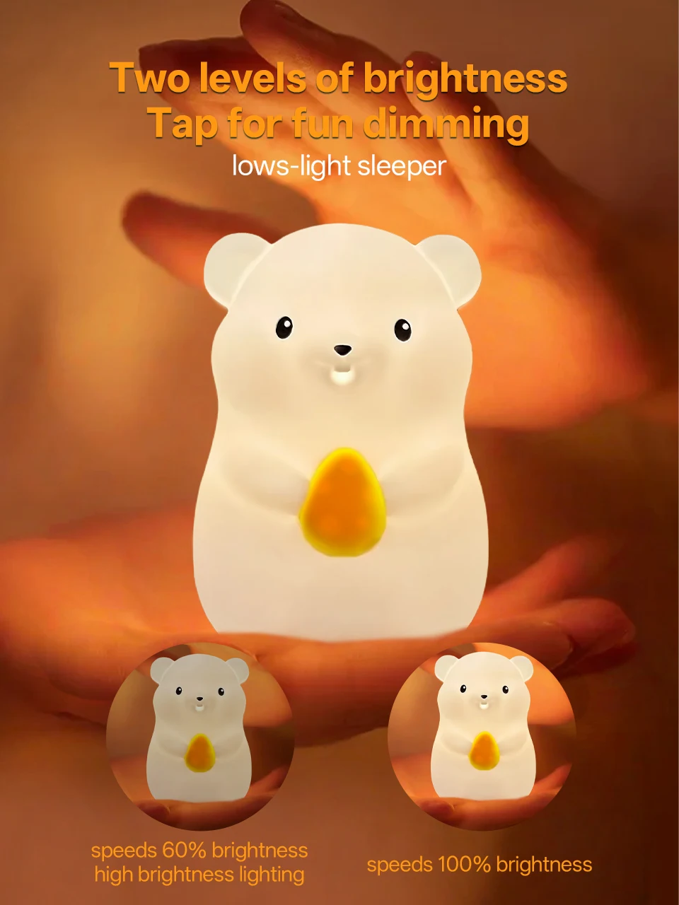 KFV Cute Pear Night Light 7-Color Dimmable Touch-Controlled Night Light Silicone Stress Reducing Pat Duck Lamp USB Rechargeable