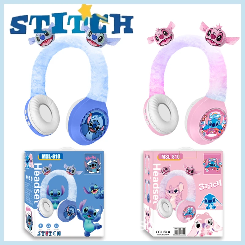 Disney Stitch Wireless Bluetooth Headphones MSL-810 Cute Cartoon Stereo Sound Fashion Plush Headsets with Mic for Children Gifts