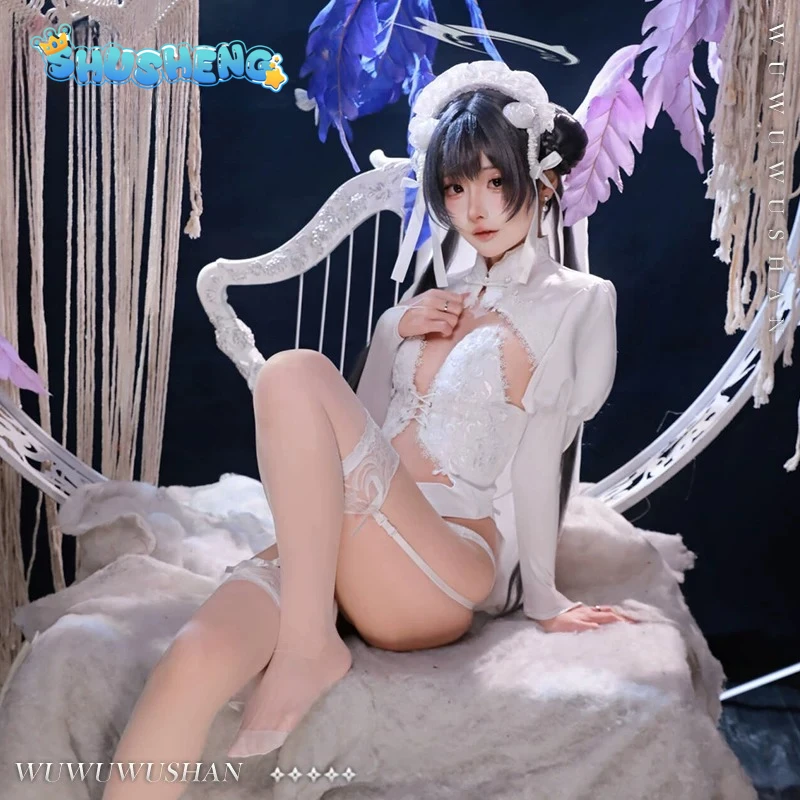 Ryūge Kisaki Game Blue Archive Cosplay Costume White Sweet Chinese Style Cheongsam Headwear Socks Halloween Women Sexy Dress view 4