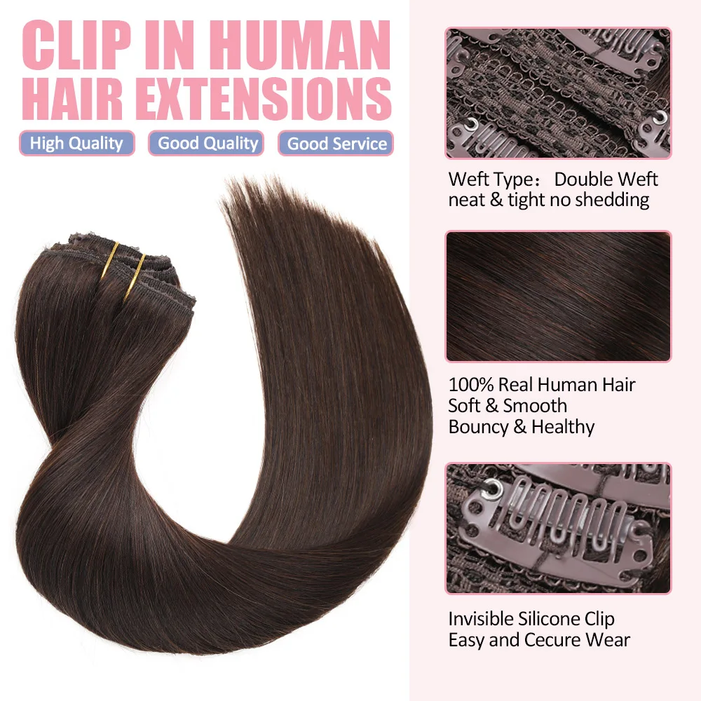 Clip In Hair Extensions Human Hair 70g 7pcs Brazilian Straight Clip Ins 100% Human Hair Extension Double Weft Clip Ins Remy Hair