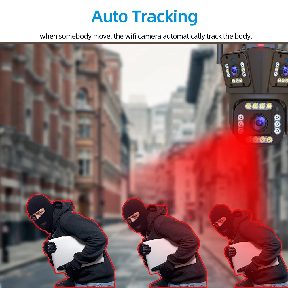 4K Wifi PTZ IP Camera Three Lens Dual Screen 12MP Auto Tracking Wireless CCTV Security Surveillance Camera Color Night Vision