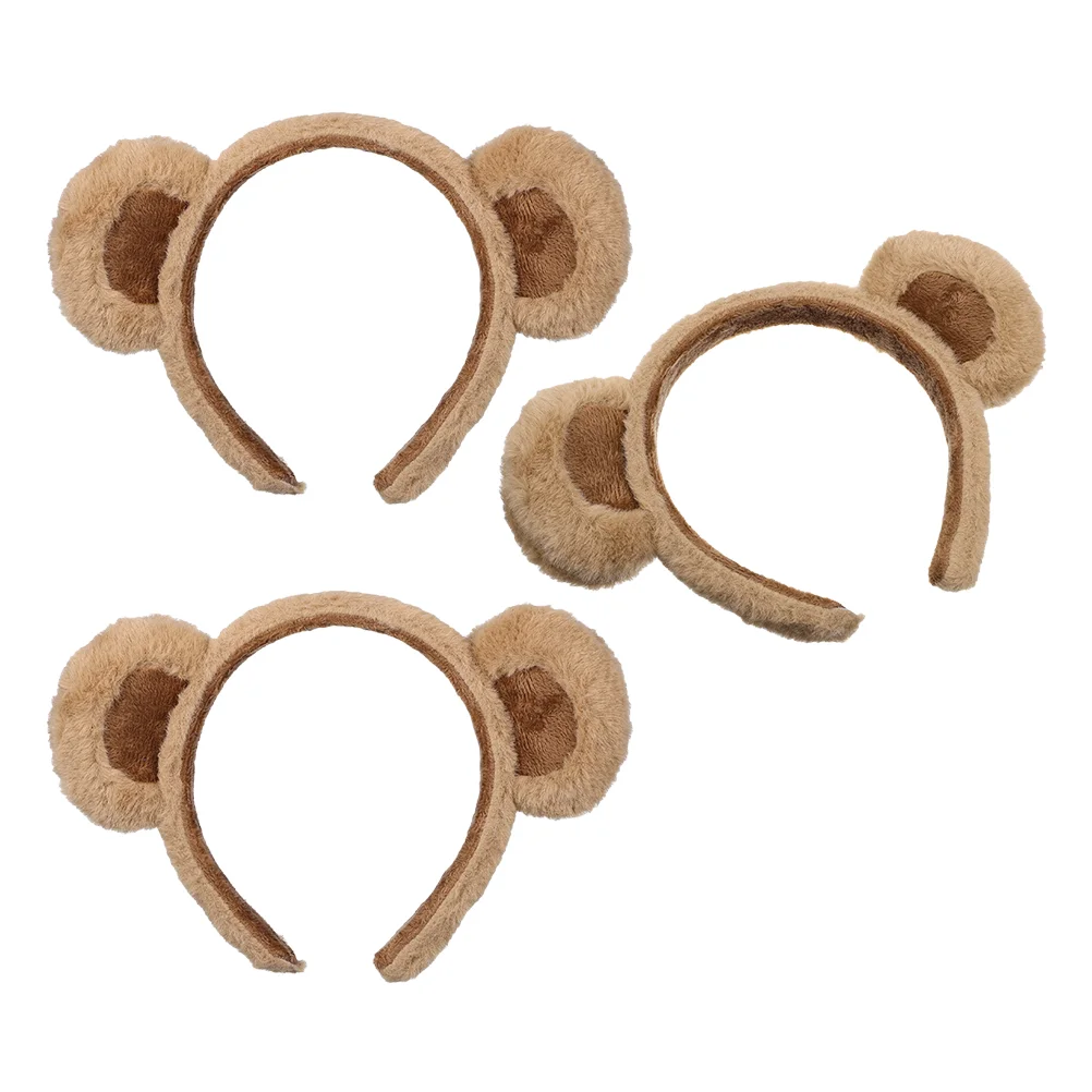 3 Pcs Bear Headband Cute Plush Hair Accessories 3pcs (a Style Headband-brown) Cosplay Ears Prop Animal Novelty Fabric Accessory