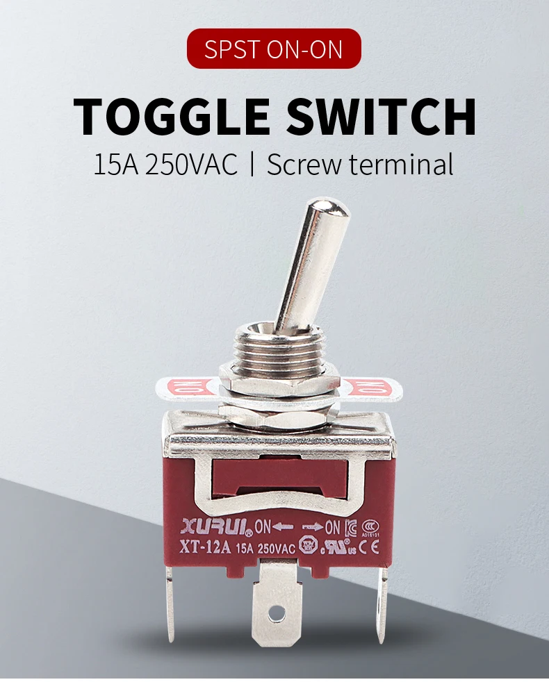 6 قطع، مفتاح تبديل XURUI، XT-11B مع مبيت PA66 غير قابل للكسر، حديد غير قابل للصدأ، 15A/250VAC، كوب مقاوم للماء مجاني، اتصالات فضية