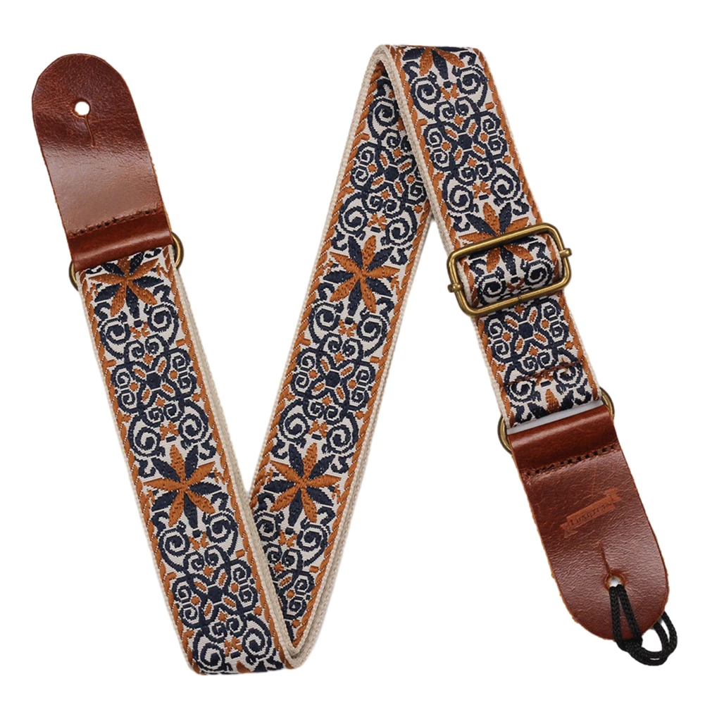 Retro Guitar Strap Embroidery Pattern Boho Pattern Instrument Strap Adjustable Ethnic Style for Classical Guitar Mandolin Banjo