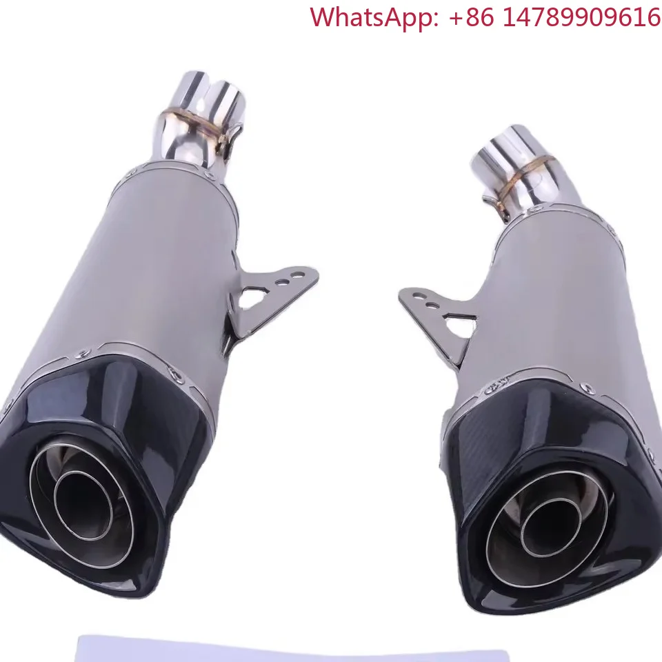Dual GP Slip-On Motorcycle Exhaust Pipe Muffler For 696cc Retro Bike, Competition Racing Escape System, Aftermarket Titanium Par