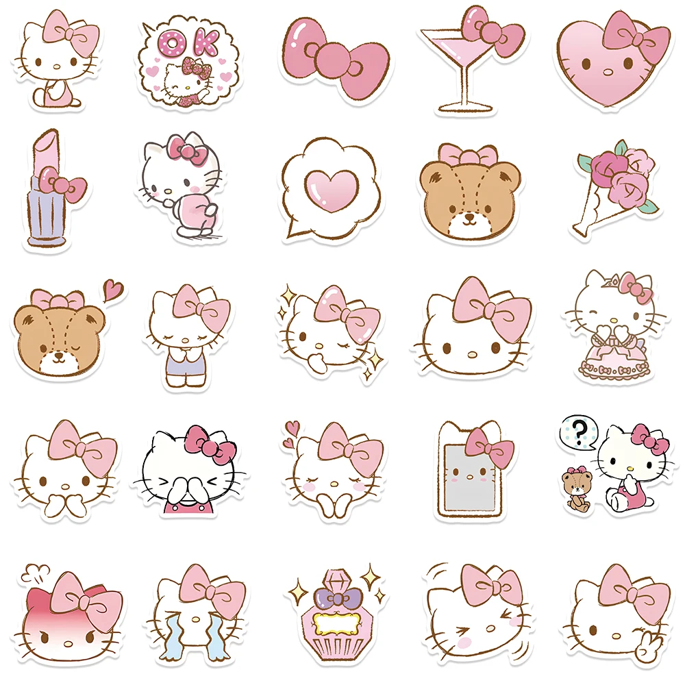 50PCS Anime Kitty Cat Girl Pink Stickers Kawaii DIY Graffiti Luggage Phone Case Laptop Waterproof Cute Sticker Decal Child Toy