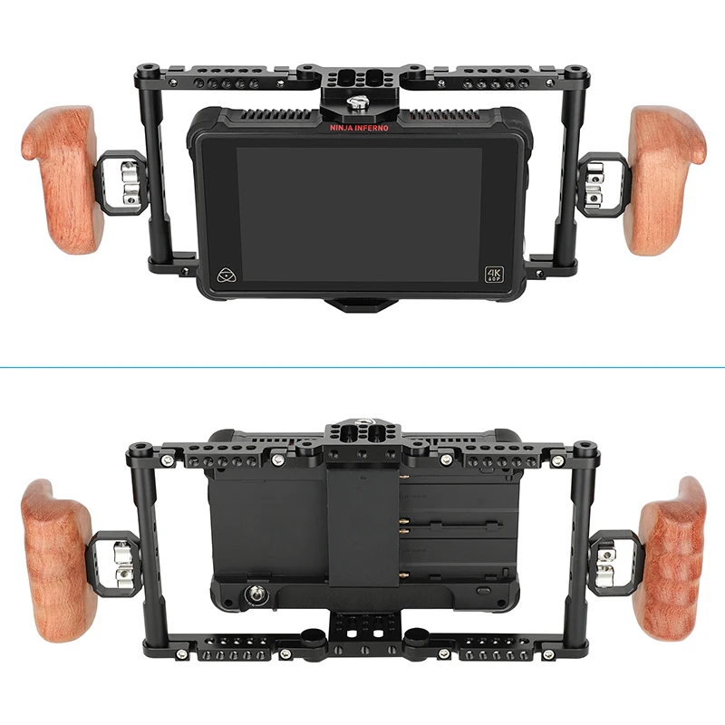 Camvate ajustável monitor gaiola rig com alças de madeira 1/4 "parafuso de montagem & barras transversais para 5" & 7 "monitor atmos ninja inferno