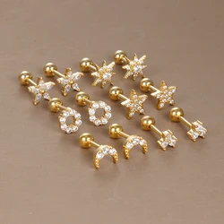 2PCS Stainless Steel Gold Color Zircon Stud Earrings For Women Korean Helix Tragus Cartilage Ear Piercing Earring Body Jewelry