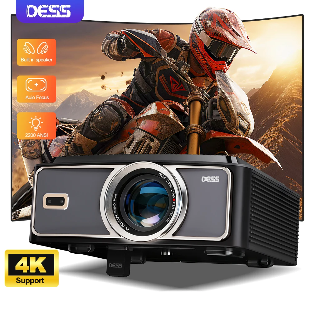 DESS 2025 新しい 4K ポータブルプロジェクター 2500 ルーメン LED プロジェクターデュアル WiFi6 内蔵スピーカー BT5.2 ホームシアタービデオプロジェクター