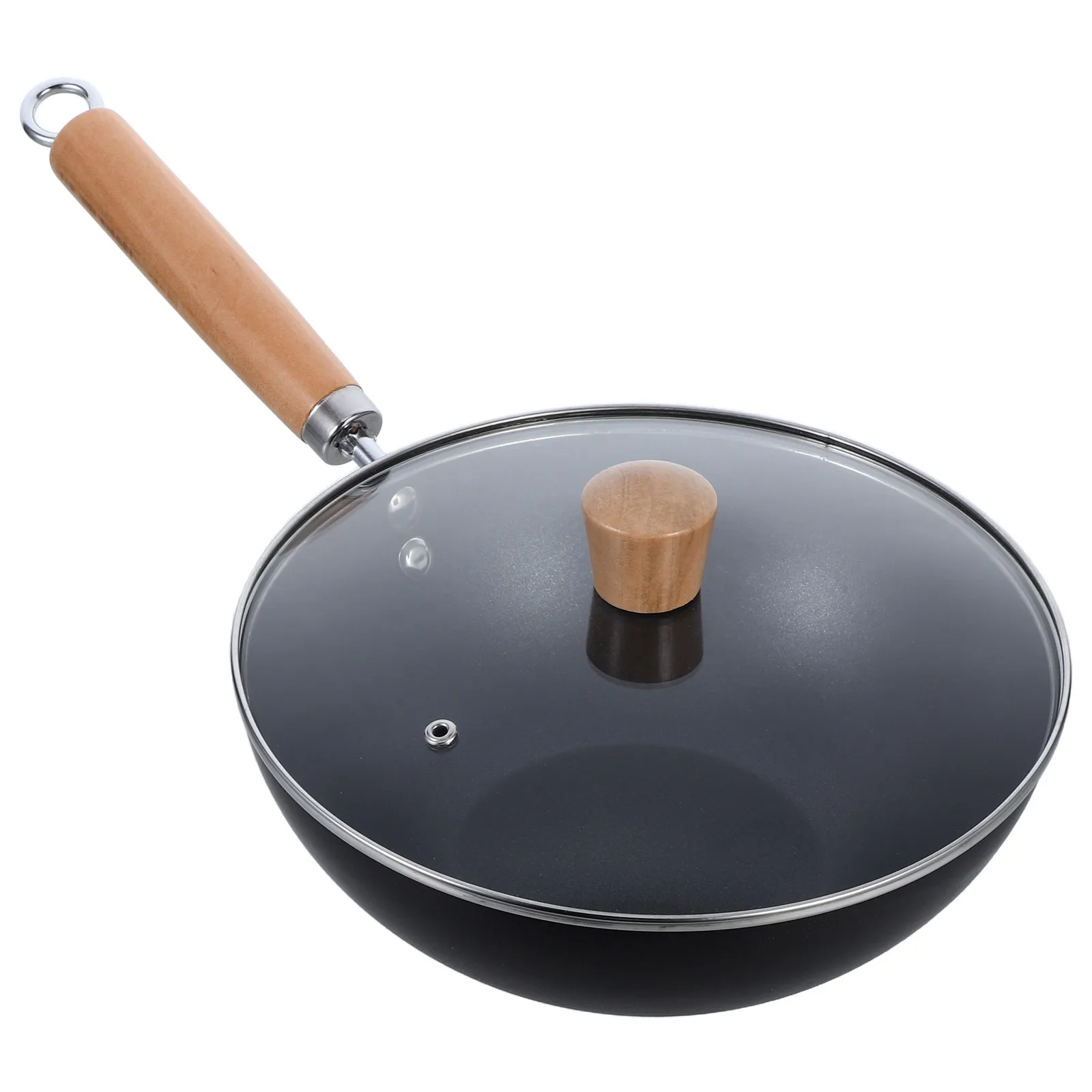 

Mini Iron Pot Small Frying Pan Deep Fryer Pans Lids Egg Camping Wok Cooking Nonstick Wear Resistant Wooden H Transparent Lid