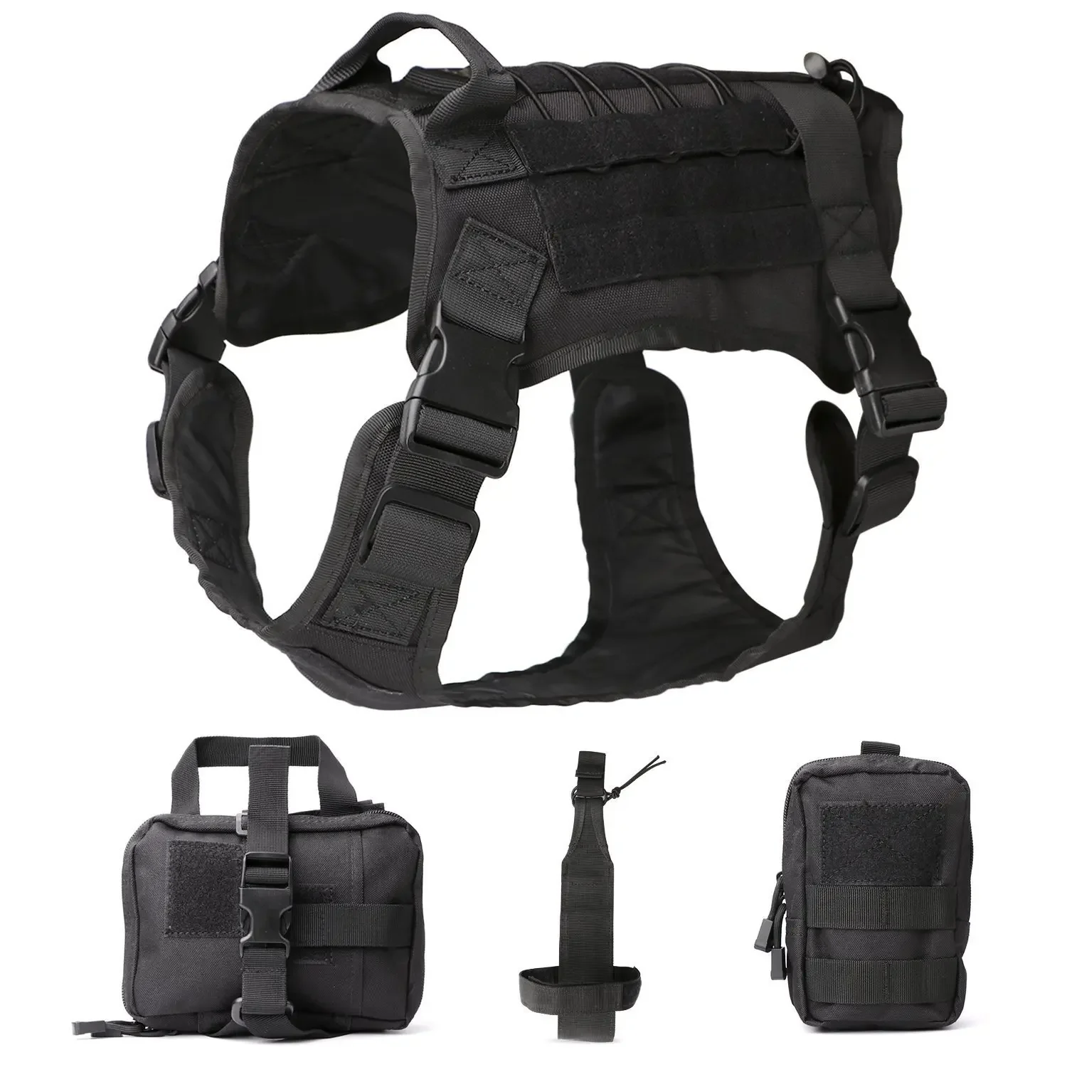 Tactical Dog Harness Pet German Shepherd K9 Pet Training Vest Dog Harness and Leash Set with Pouchs  for Small Medium Large Dogs