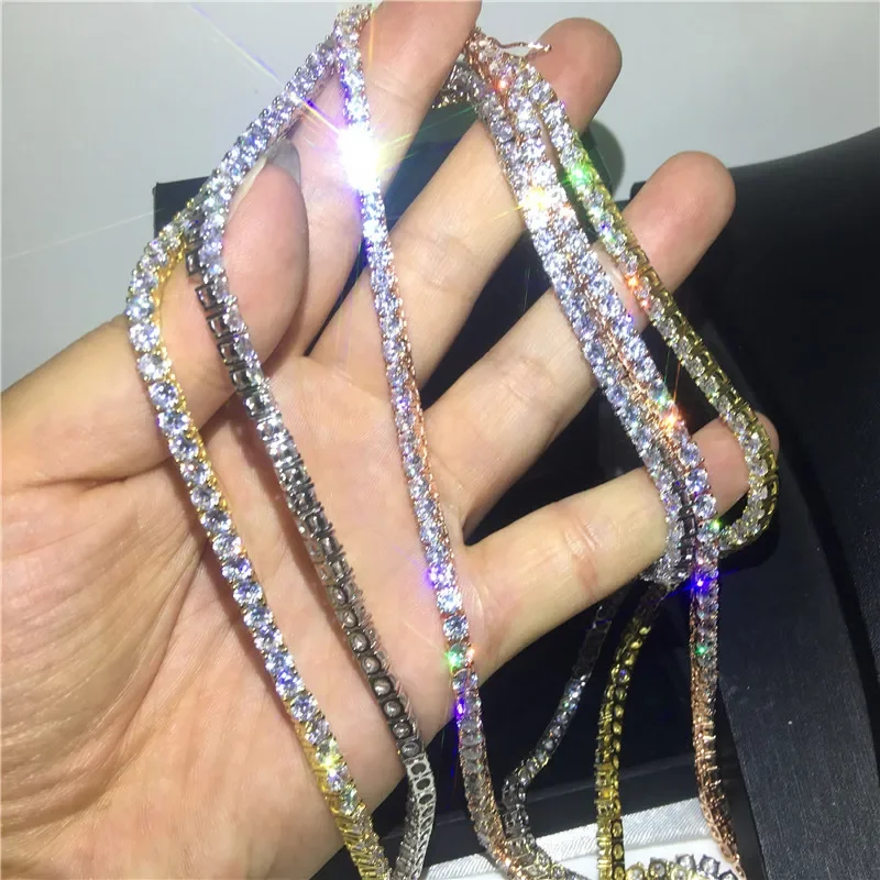 14K الذهب تنس المختنق قلادة 4 مللي متر AAAAA الزركون تشيكوسلوفاكيا الهيب هوب حفل زفاف المعلقات للنساء الرجال المجوهرات