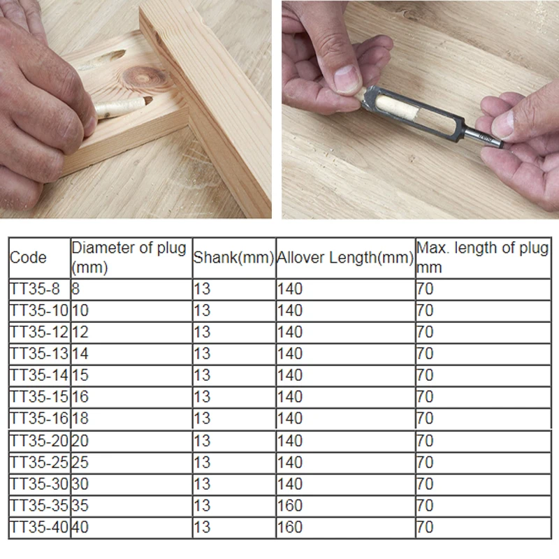 8-40mm Woodworking Drill Bit Tapered Sealing Plug Cutter 13mm Shank Carbon Steel Tapered  Tenon for Furniture Making Tools