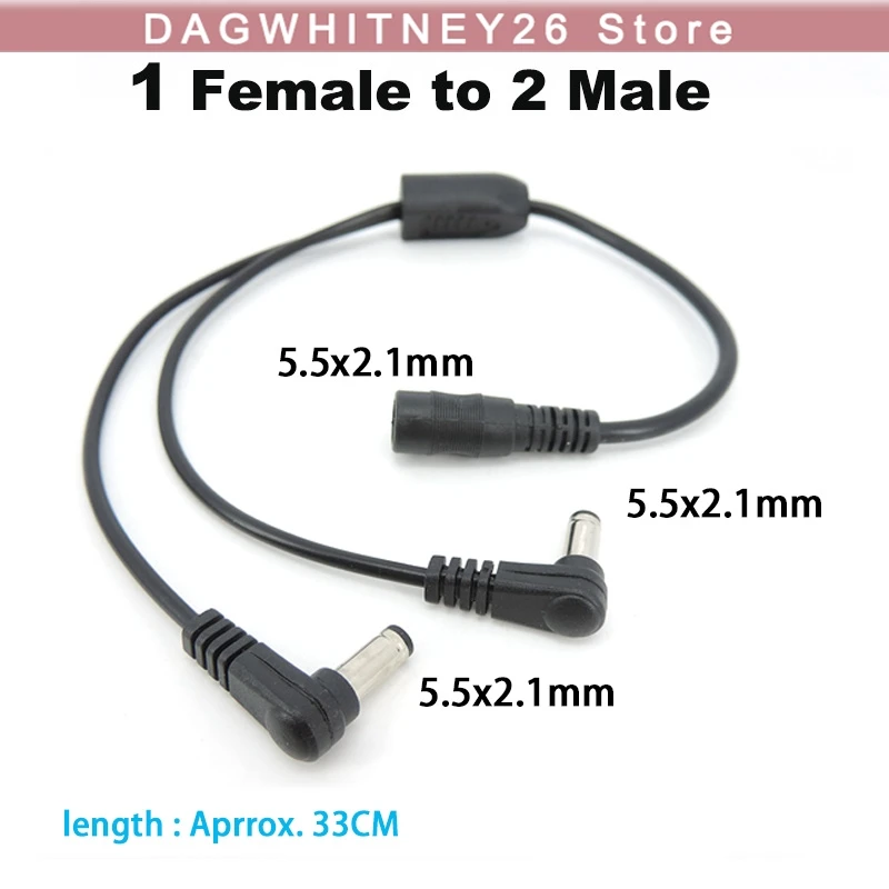 DC 5.5mmx2.1mm Power 1 Female to 2 Angled Male Way Splitter Adapter Connector Plug Cable 12V For CCTV Camera LED Strip Light u