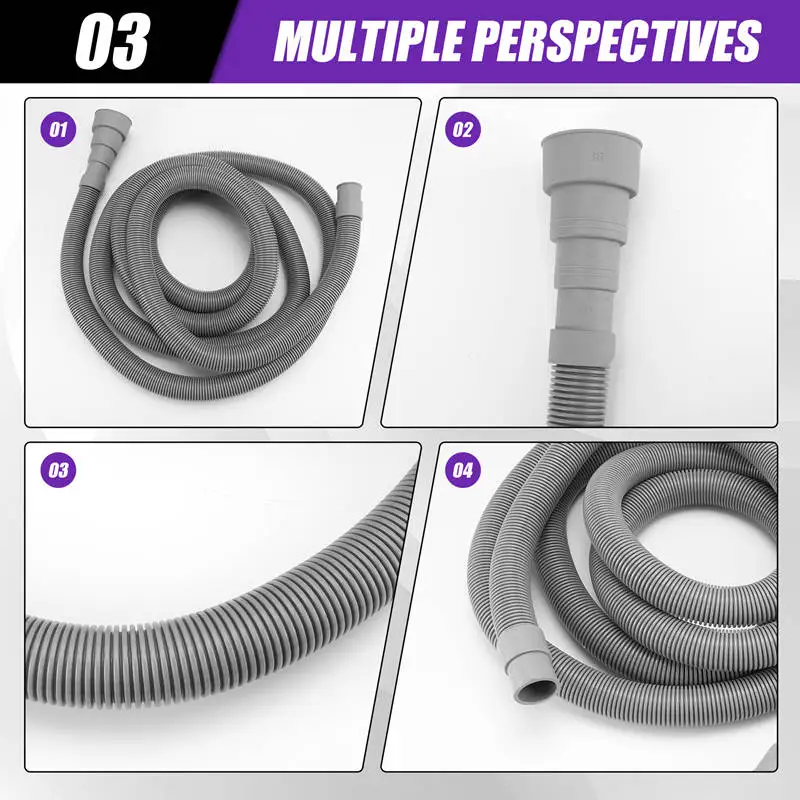 مجموعة تمديد خرطوم الصرف خرطوم الغسالة العالمي بطول 10 أقدام، تتضمن موصل خرطوم القوس ومشابك الخرطوم وخراطيم الصرف-A09G