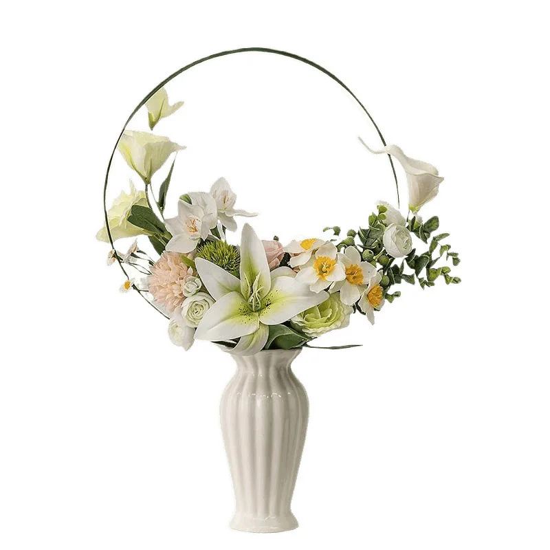

Flower arrangement vase ceramic simple dried flower flower rose living room dining table European style vase white decoration