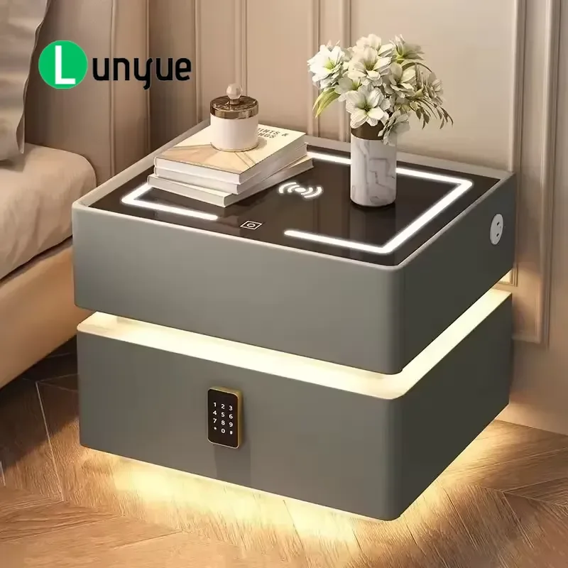 Modern Smart Floating Bedside Table with Lamp Luxury Cream White Nightstand for Bedroom Home Decor Wholesale
