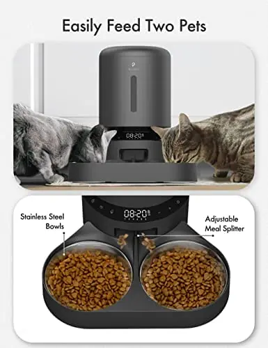 5L Smart Dry Food Feeder Dispenser With Splitter 10s Meal Call And Timer Setting, 50 Portions 6 Meals Per Day For Cat Dog Pet