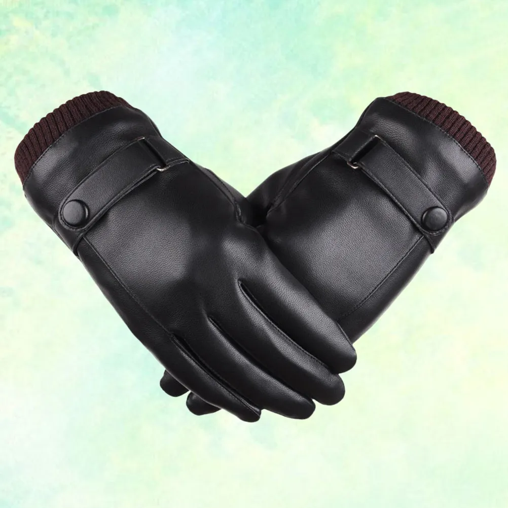 

Touchscreen Warm Gloves Black Pu Faux Driving Gloves For Men Winter Suede Lined Windproof One Size Fit Most