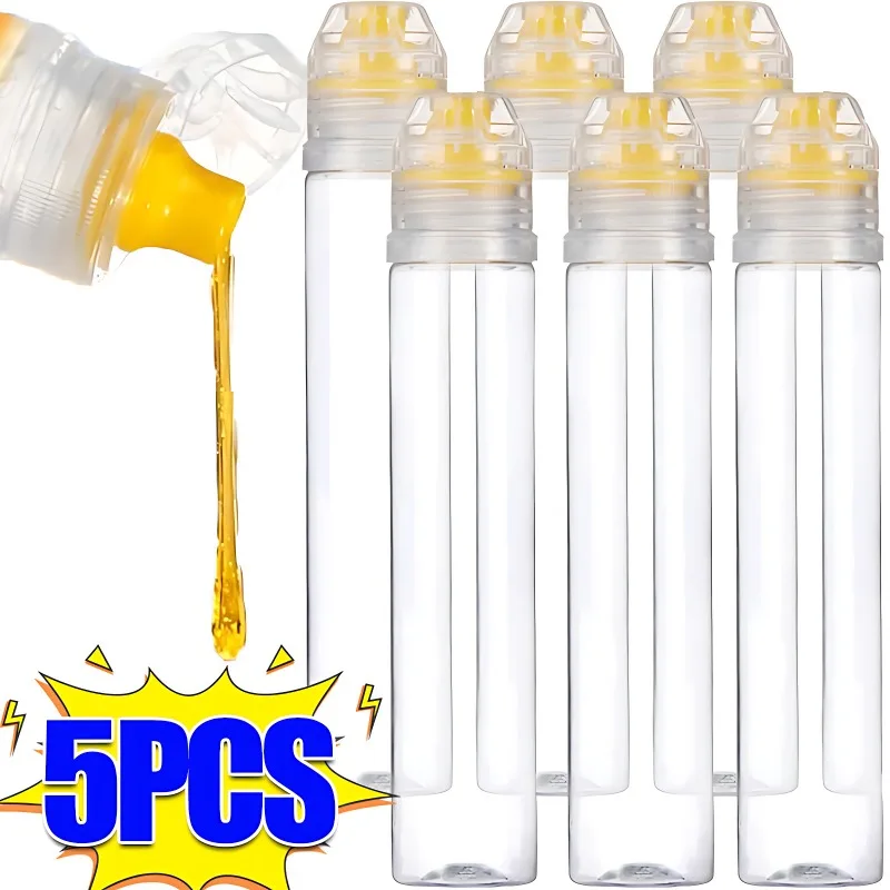 5/1pc Plastic Honey Squeeze Bottle Salad Dressing Dispensers Refillable Condiment Containers Flip Cap Syrup/Sauce/Oil Squeezable