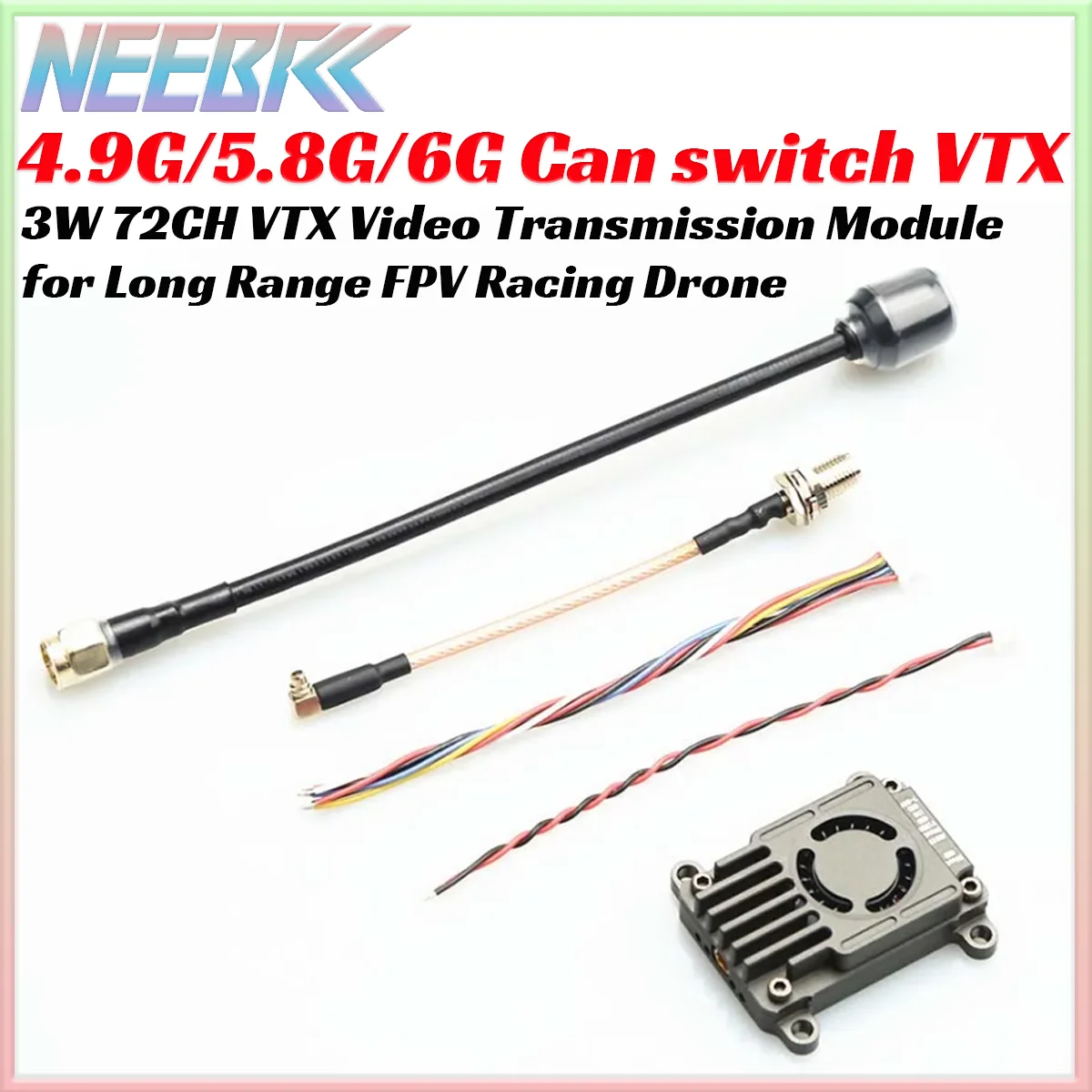 

NEEBRC 4.9G/5.8G/6G Switchable 3W 72CH VTXLong Range FPV Video Transmitter with CNC case for RC Plane Multicopter Drone DIY Part