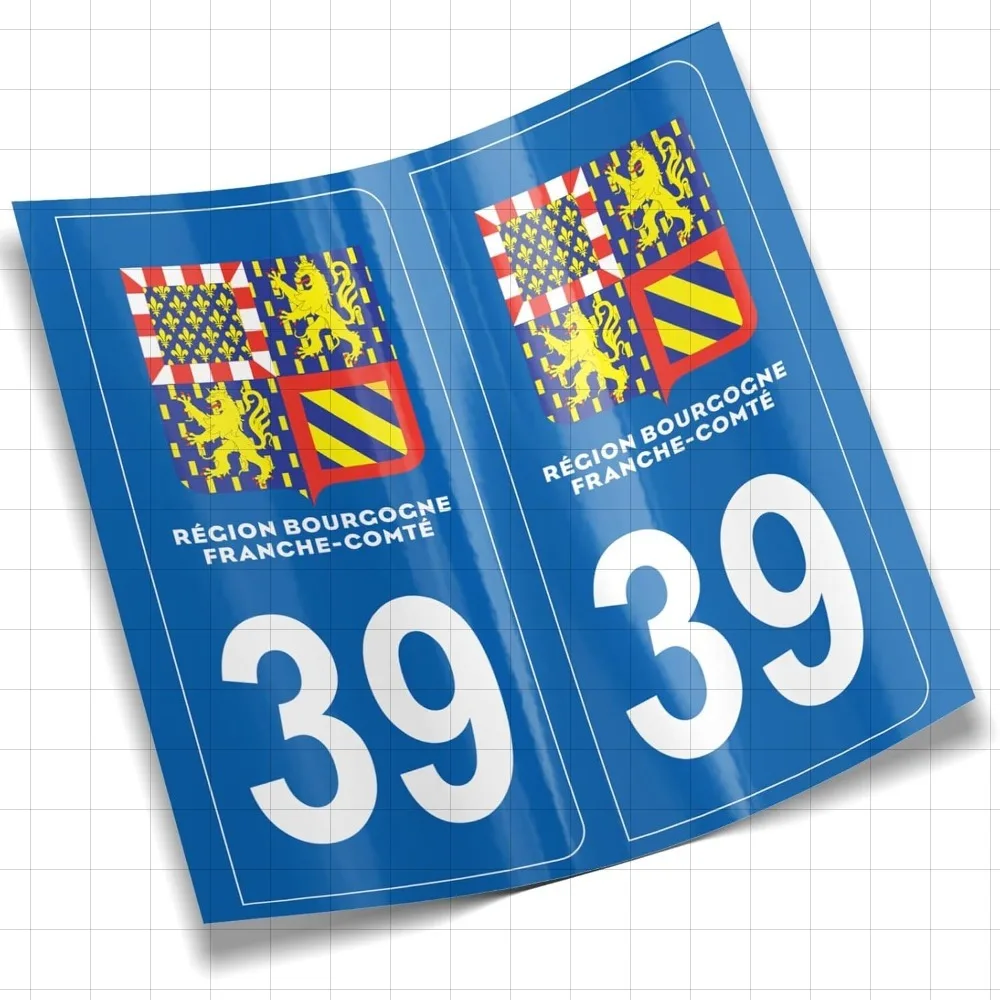 Francia 39 Jura Etiqueta engomada de la placa de matrícula 2 pegatinas para el departamento de caravana de los remolques de la placa de registro del coche