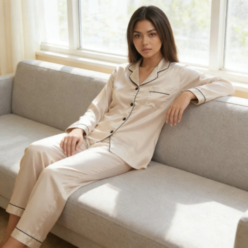 

Новинка 2026: Весенне-летний женский пижамный комплект из двух предметов – тонкие повседневные брюки и рубашка с длинным рукавом