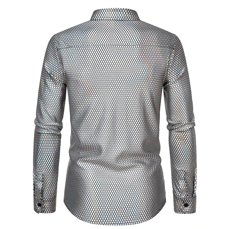 New Fashion Men's Hot Stamping Printing Long Sleeve Shirt Personalized Diamond Design Casual Shirts Male Nightclub Party Holiday