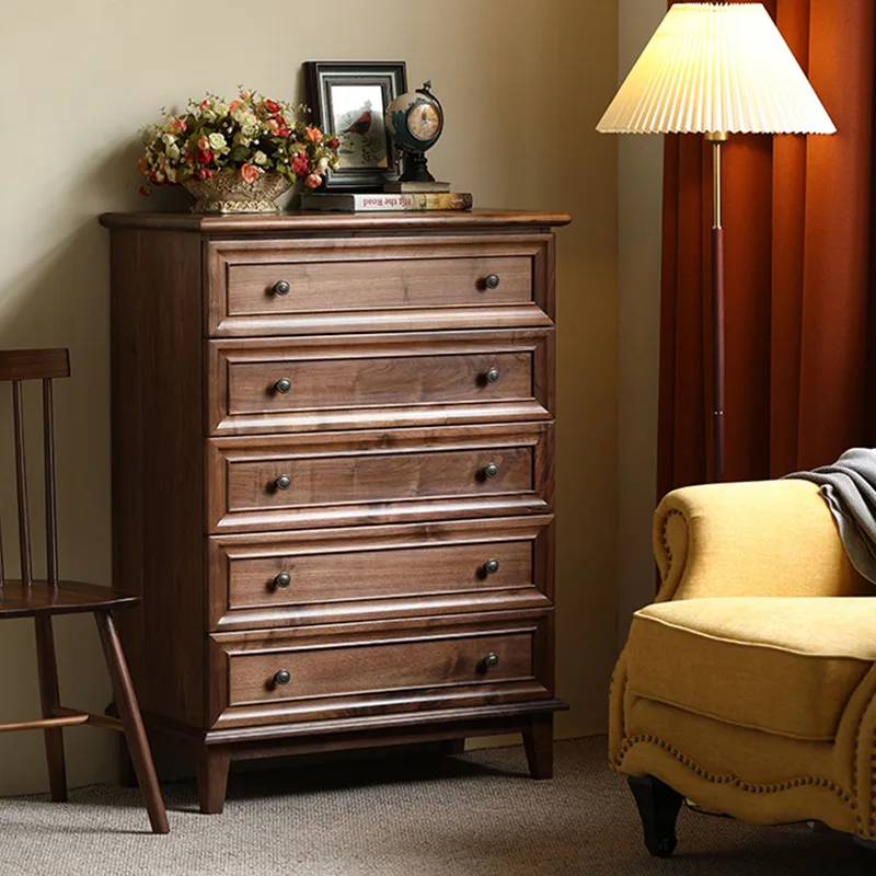 

American all-solid wood chest of drawers, black walnut chest of drawers, medieval