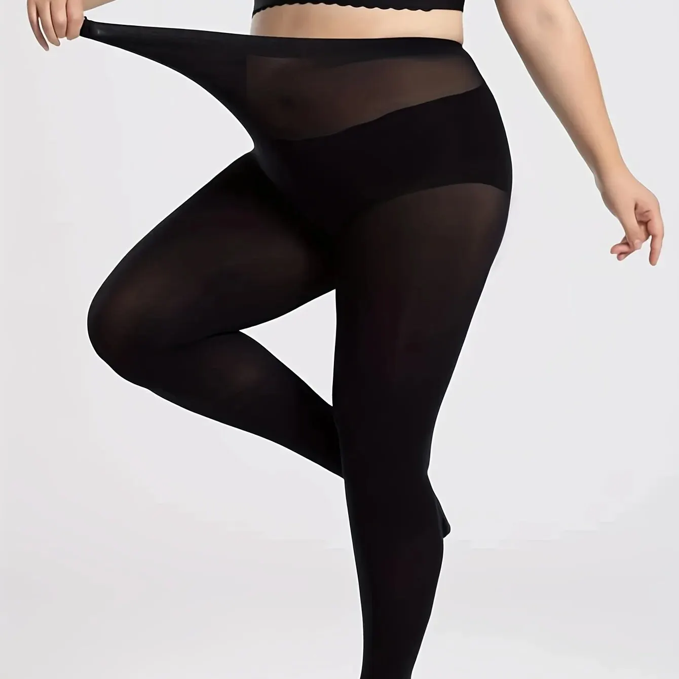 Bas décontractés grande taille pour 0XL-2XL, collants taille haute extensibles semi-transparents solides pour femmes