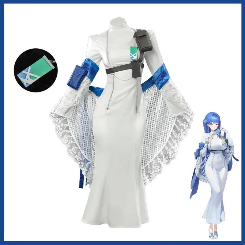 

2025 aaa Game NIKKE: The Goddess of Victory Arkana, костюм для косплея, белое облегающее платье, шаль, парик, женский сексуальный карнавальный мяч в маске Su