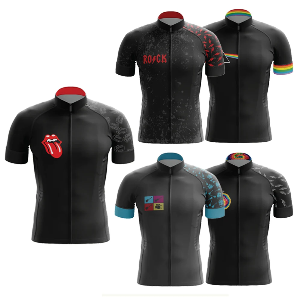 Retro Classic Rock Men\'s Black Short Sleeve Cycling Jersey Mountain Bike Road Riding Bicycle Clothes