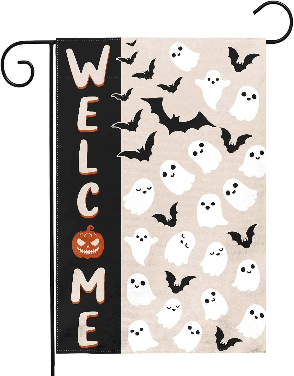Halloween Welcome Garden Flag 12x18 Inch Cute Ghost Bat Black Cream Holiday Theme Scary Halloween Decorative Yard Flags for jjp