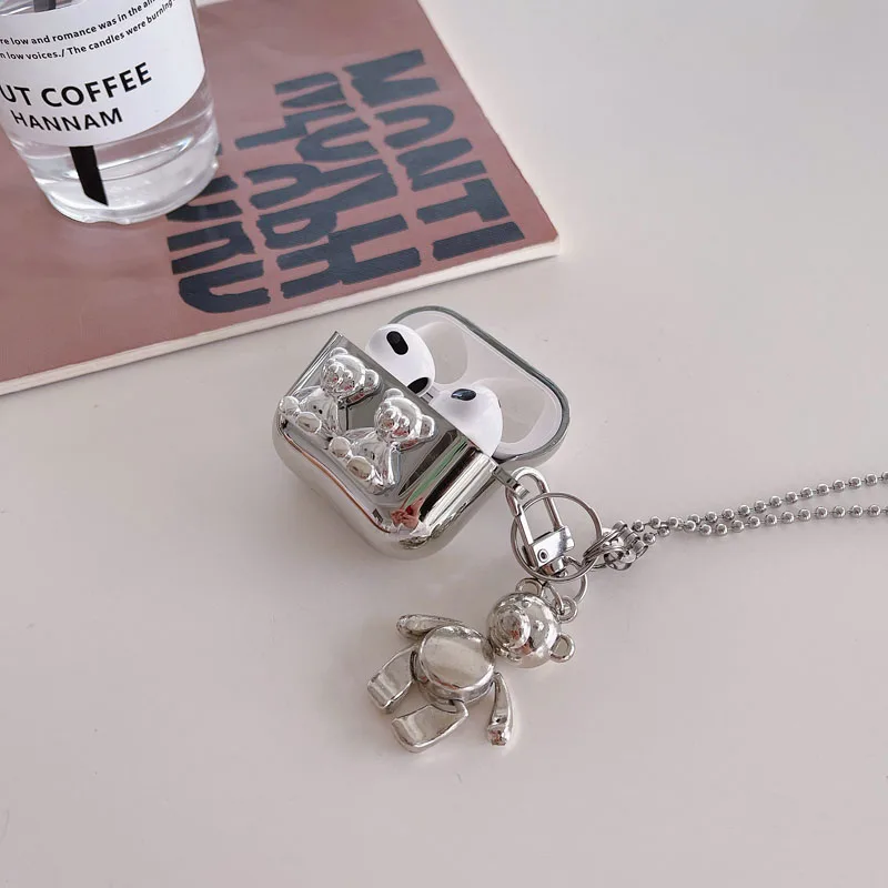 Funda enchapada de oso para AirPods 1, 2, 3, Apple AirPods Pro, generación de auriculares, protección para chicas