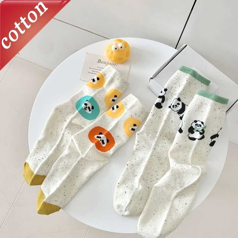 

3 Pairs Women's Socks Set Chinese Cartoon High Quality Cotton Socks For Girl Panda Kawaii Cute Harajuku Versatile Mid Tube Socks
